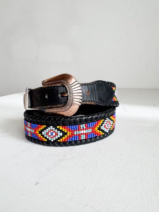Vintage 90s Leather Beaded Colourful belt